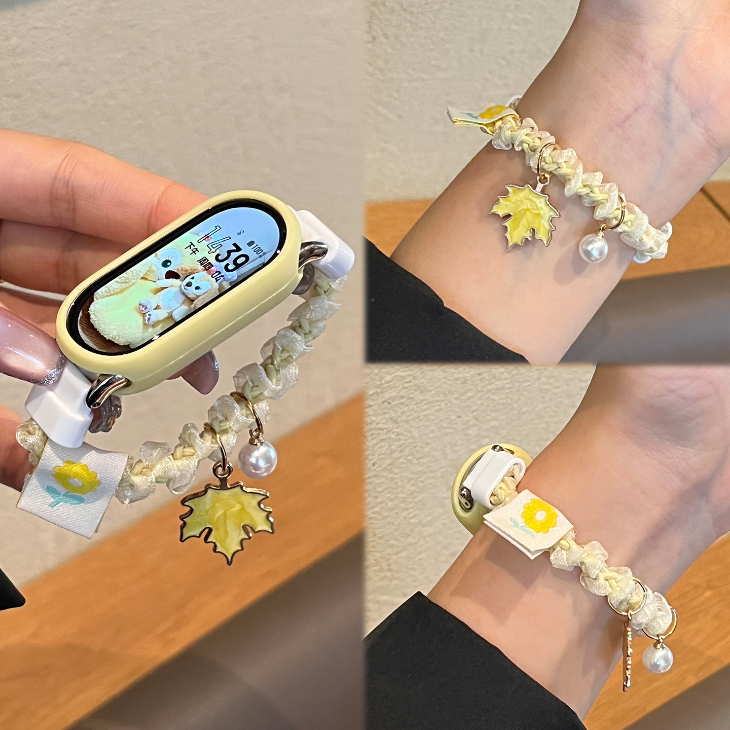 Suitable for Xiaomi Mi Band 10 Watch Strap New 9 Maple Leaf 8 Hair Band Nfc Version Wristband Summer Beaded Female Creative 9/8Pro