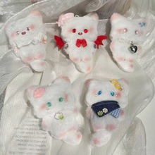 可爱围兜小狐狸毛绒公仔挂件闺蜜礼物背包钥匙挂饰吱吱叫玩偶摆摊