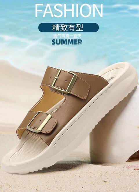 Dép sandal nam quai ngang đục lỗ kiểu La Mã, đế bằng 2 cm, thoáng khí — Màu nâu, màu đen chi tiết 1