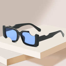 欧美时尚跨境小框太阳镜个性摩登切边不规则镜框眼镜男女街拍眼镜