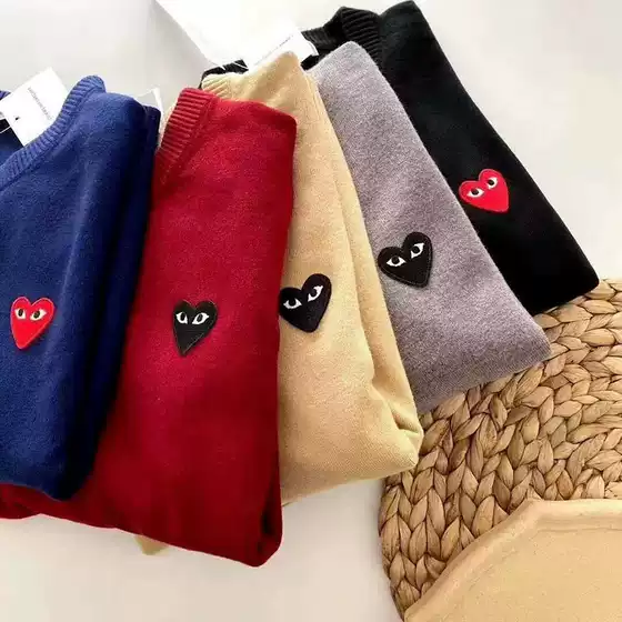 New piay pullover round neck sweater women's bowling embroidered love long sleeve loose thickened couple parent-child sweater