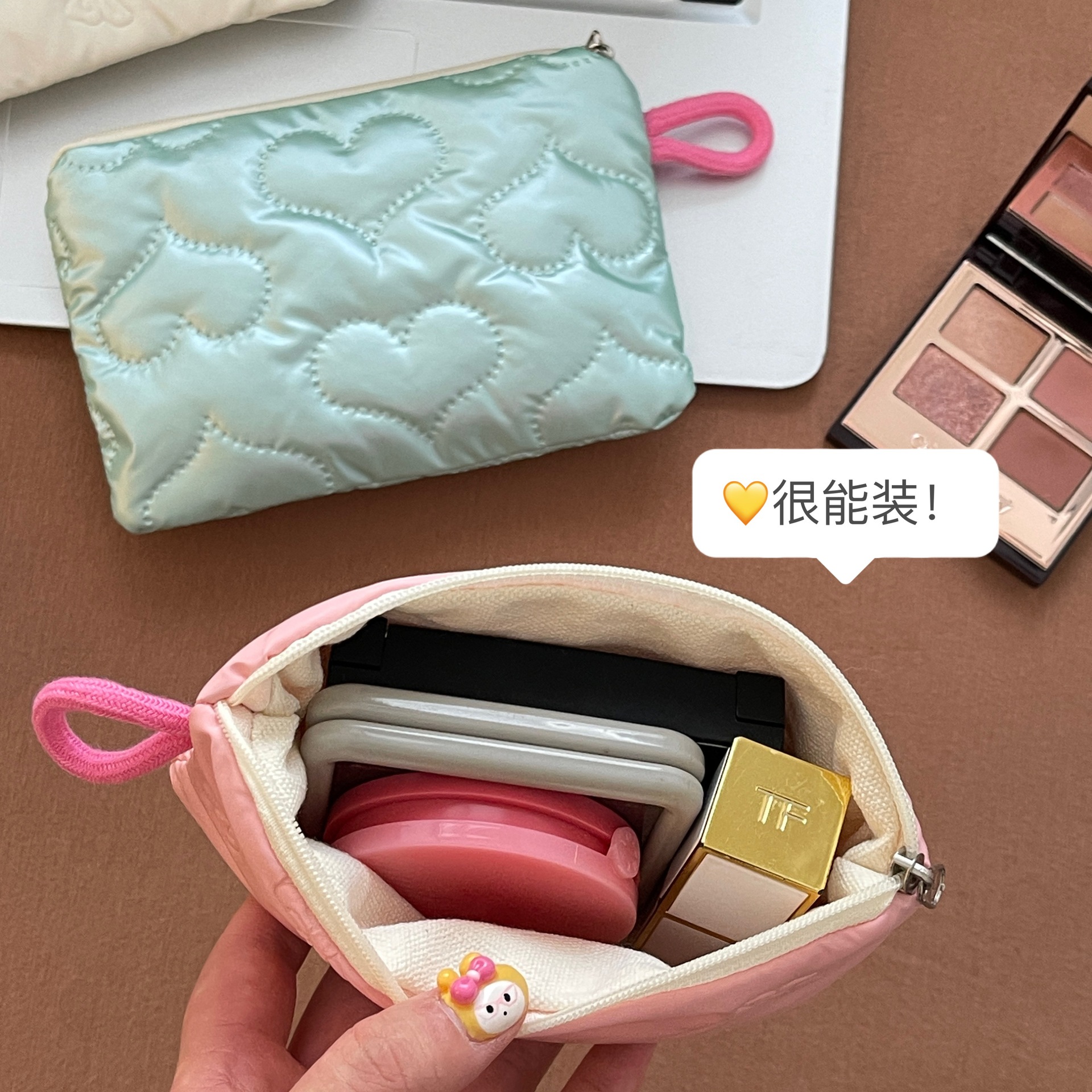 2025 nuevo bolso de maquillaje portátil diamante plata amor bolso de mano bolsa bolsa de cambio bolsa de higiene