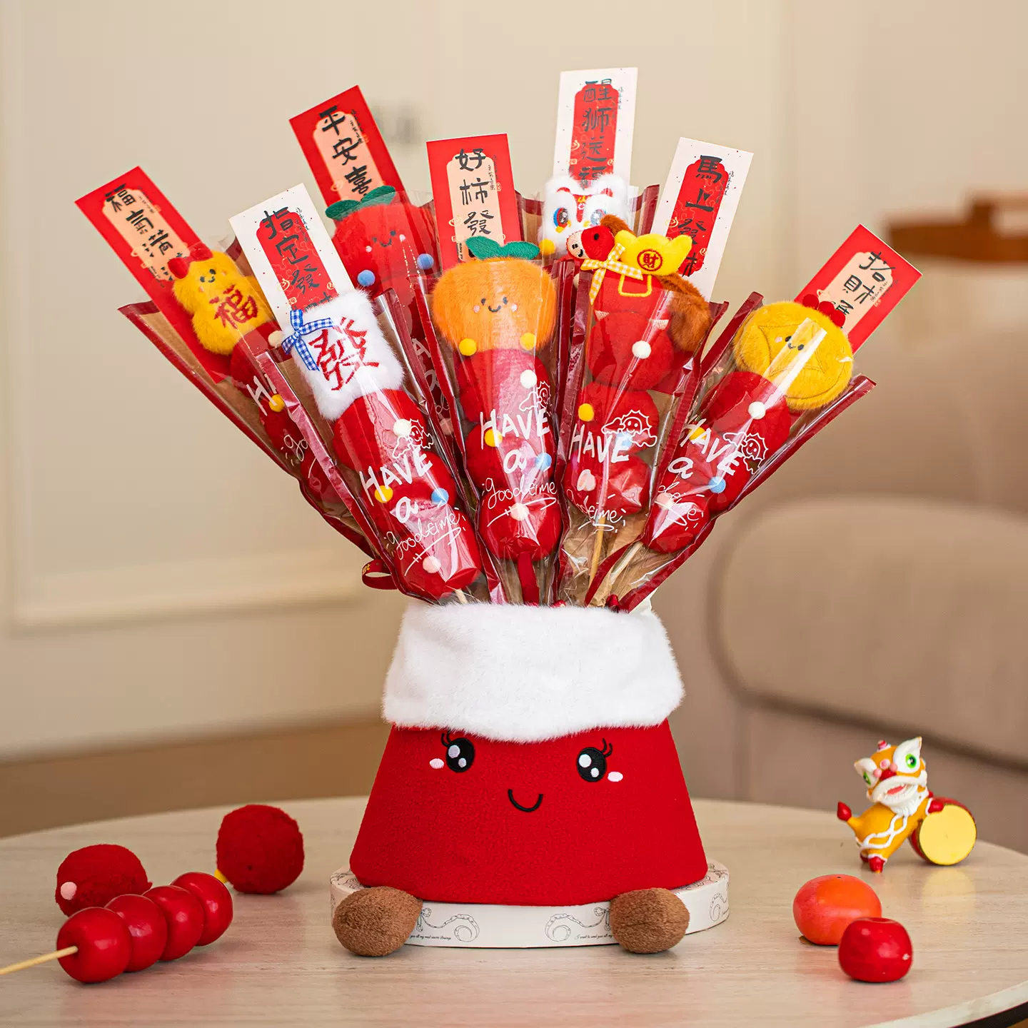 新年装饰2026新款毛绒创意摆件马年元旦拍照道具过年春节氛围布置