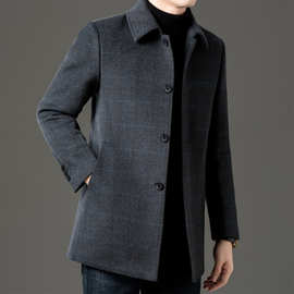 男士翻领羊毛大衣2024秋冬中年羽绒内胆可拆卸双面呢外套男爸爸装