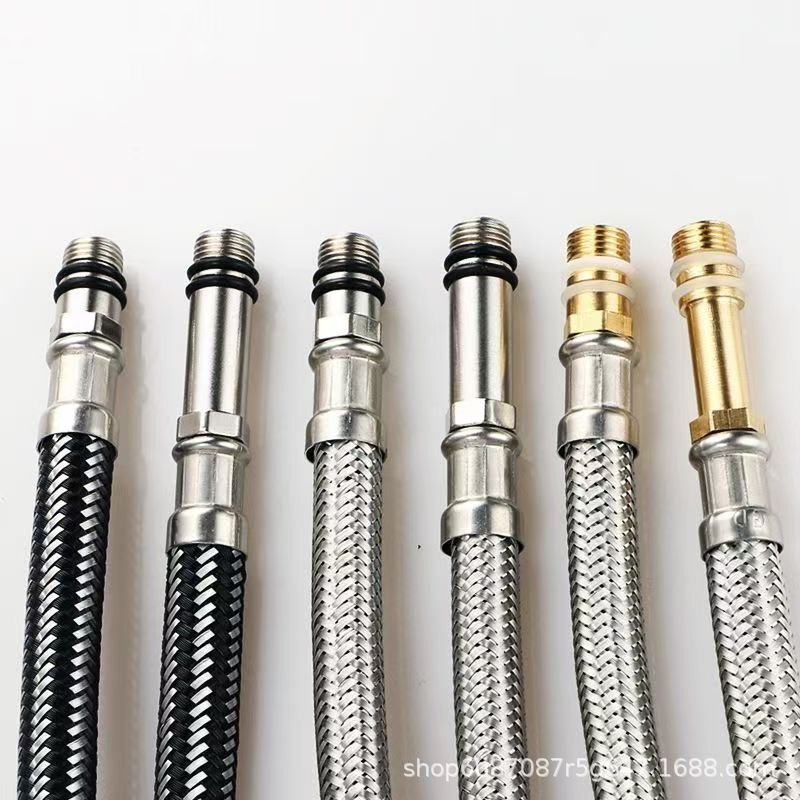 Cross-Border 4 Points Stainless Steel Braided Hose Water Inlet Pipe Custom Wholesale Metal Hot and Cold Pointed Pipe Hot and Cold Water