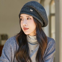 跨境秋冬季帽子女款大头围显脸小仿羊毛贝雷帽百搭保暖针织毛线帽