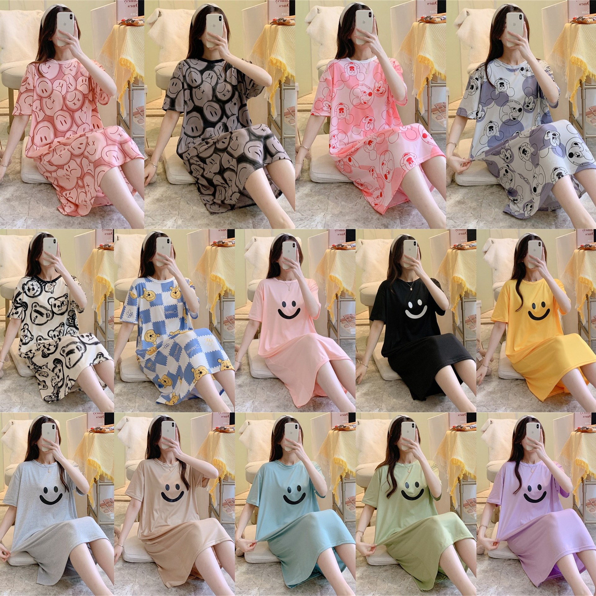 Corea del Sur Comercio exterior transfronterizo camisón de estilo coreano de las mujeres de verano de manga corta de media longitud de dibujos animados dulce lindo desgaste exterior Sudeste Asiático
