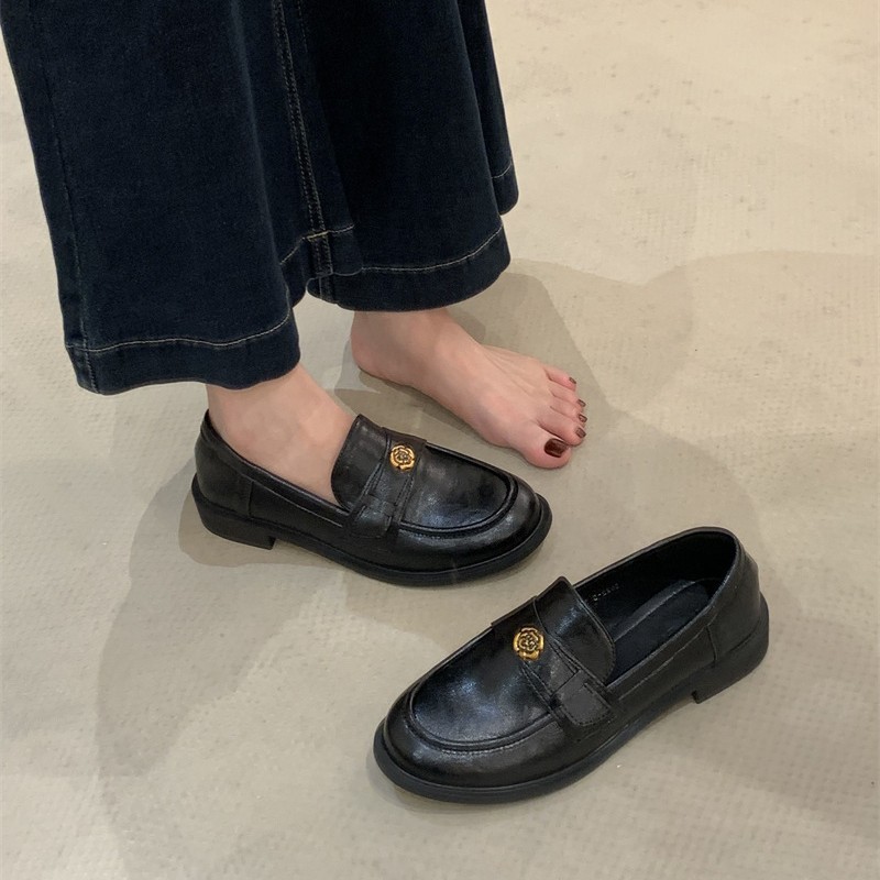 感黑色乐福鞋女鞋子2025新款秋季韩版英伦风一脚蹬小皮鞋单鞋|undefined