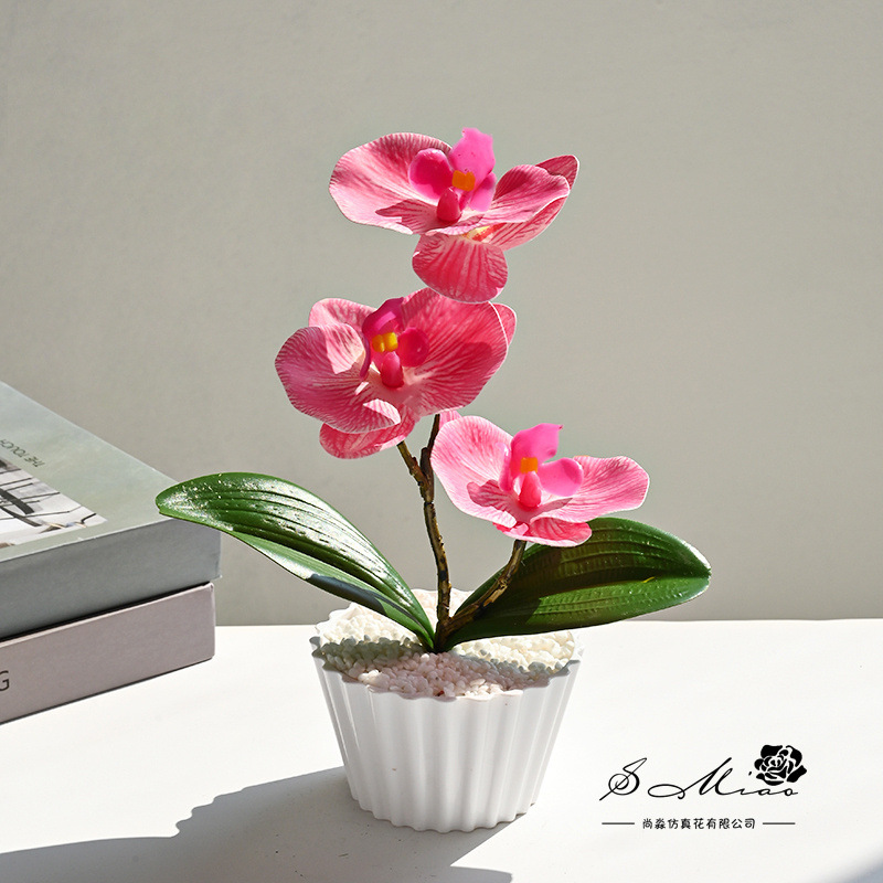 Tres flores pequeñas mariposa orquídea bonsai decoración creativa decoración interior de la sala de estar flores falsas flores artificiales en maceta