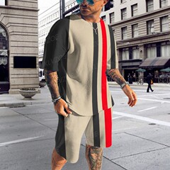 夏の新型男性半袖スーツ通気性速乾服スポーツスーツ男性半ズボン半袖tシャツカジュアルスーツ