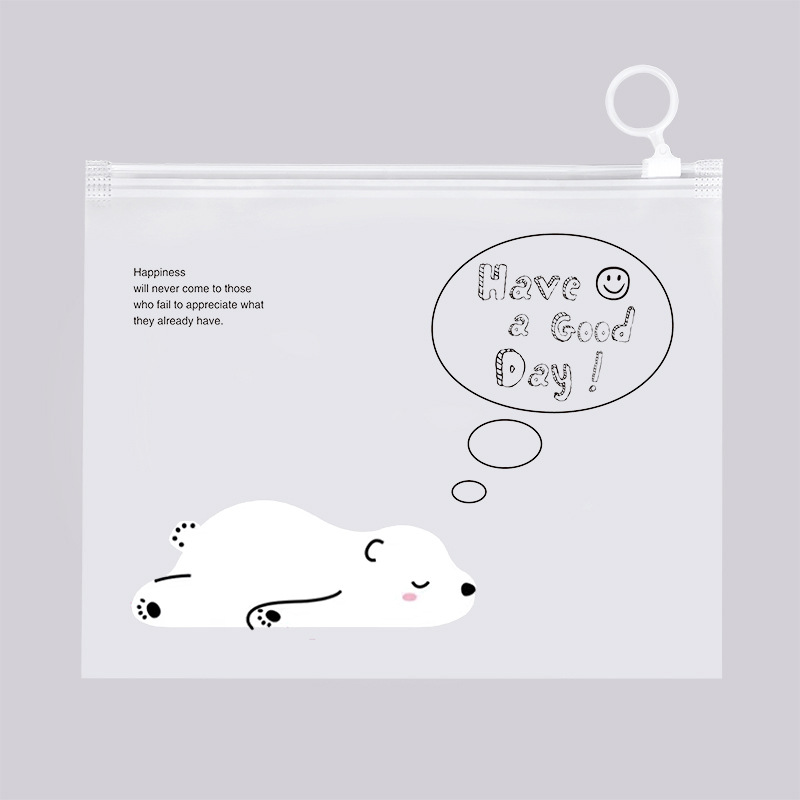 En stock al por mayor estudiante archivo de almacenamiento caja lápiz plástico transparente dibujos animados PE anillo cremallera ziplock bolso helado joyería