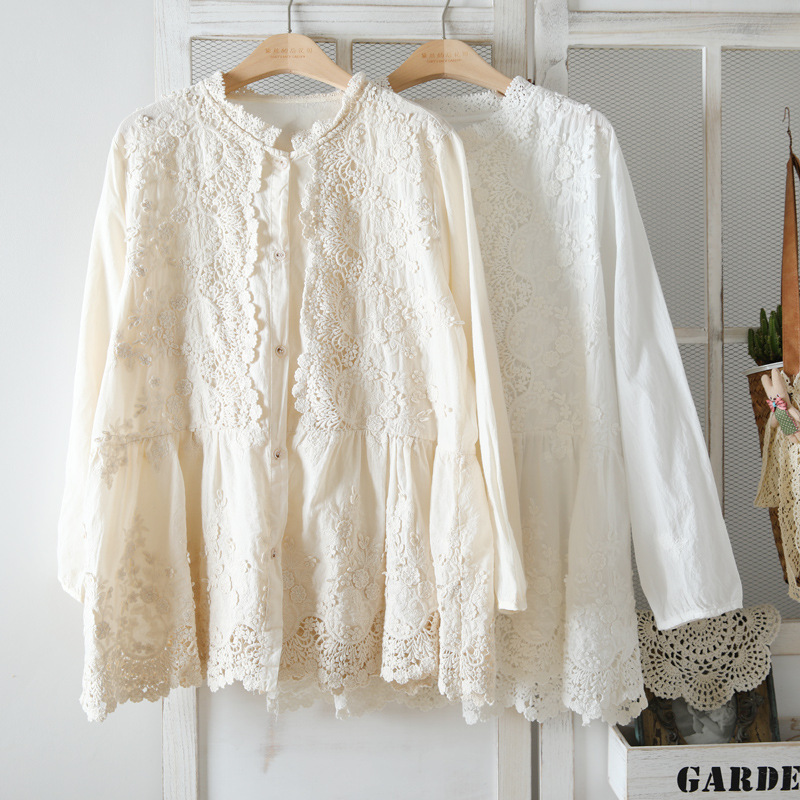 Spring New Shirt Mori Girl Sweet Three-dimensional Embroidered Women's Loose Doll Shirt Lace Art Top 7381 Spring New Shirt Mori Girl Sweet Three-dimensional Embroidered Women's Loose Doll Shirt Lace Art Top 7381