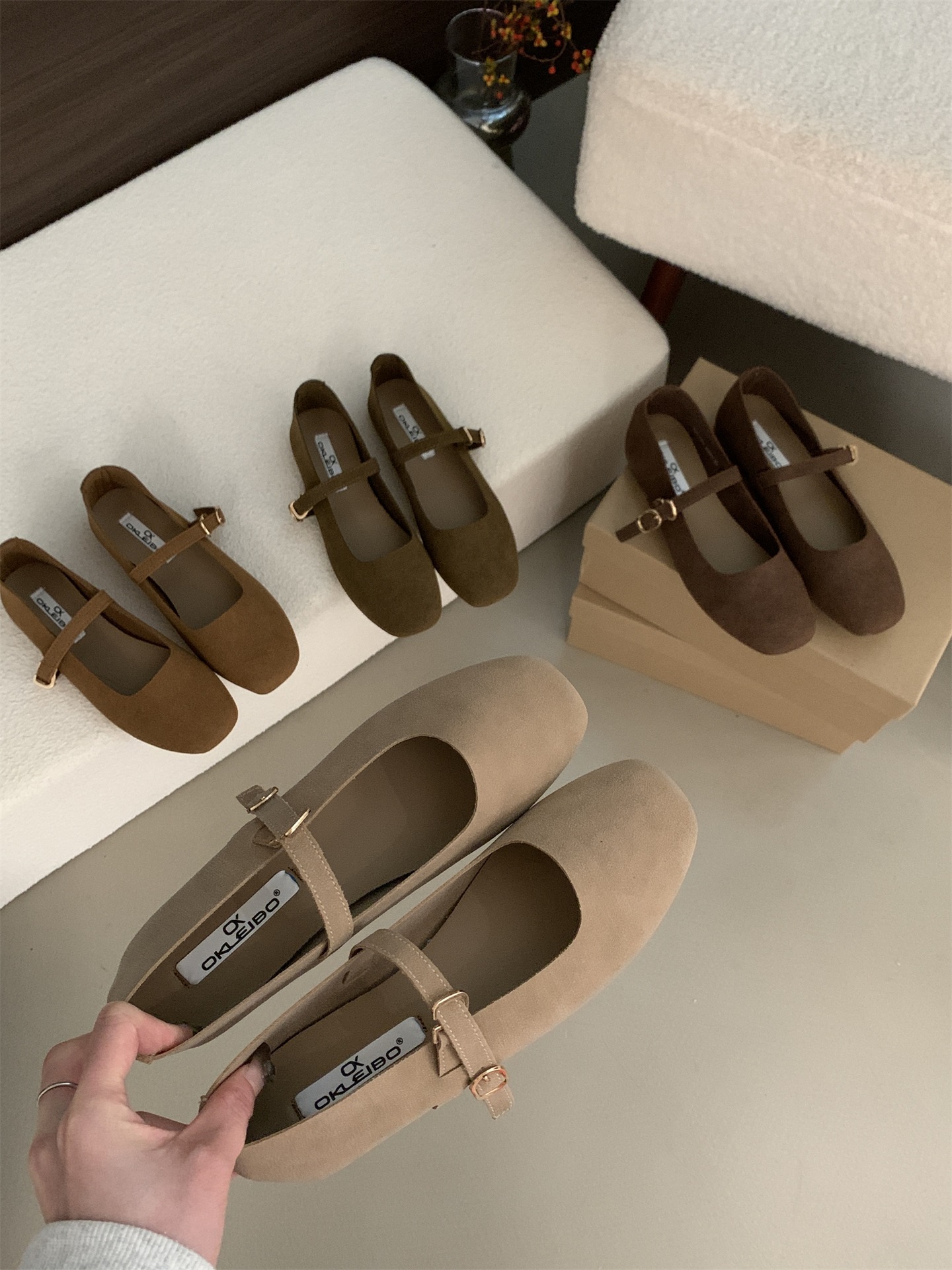 OKLEIBI莱宝 2025新款玛丽珍磨砂仿真皮平地复古少女简约舒适通勤