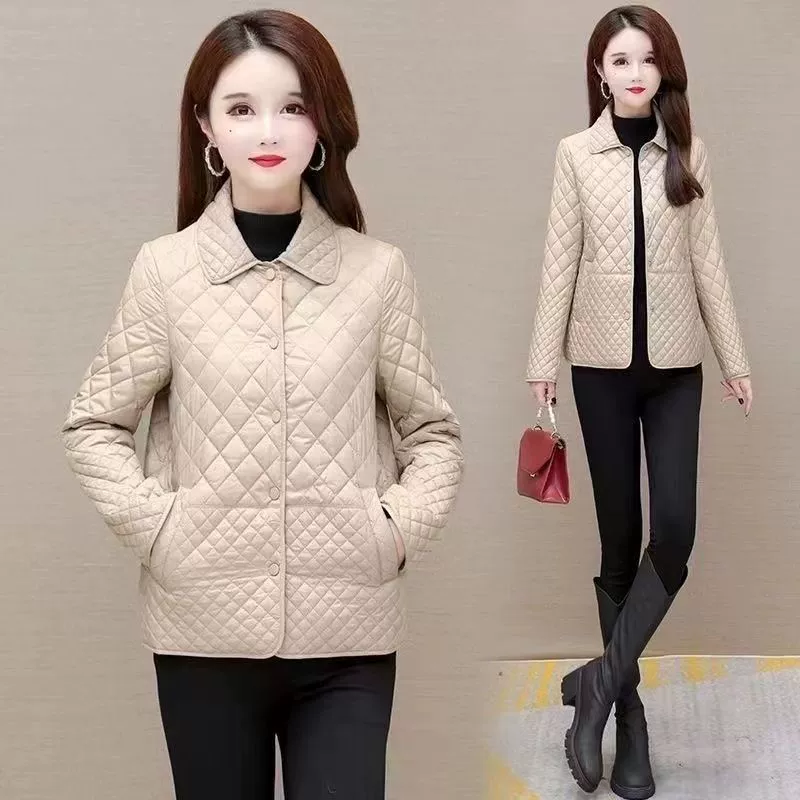 Demi-season light and thin spring short down jacket for mother, for middle age, loose fit