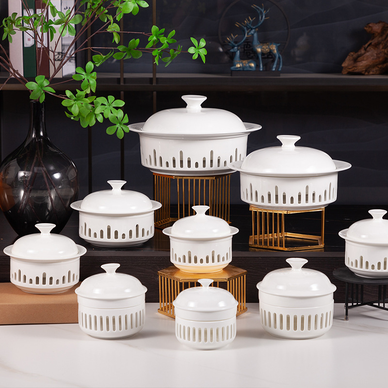 Kitchen Chinese style dry pot ceramic suit open stove insulation hotel tableware candle heating commercial plate braised pork