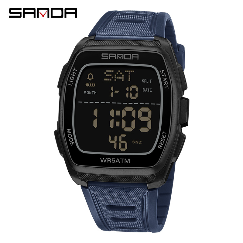 Sanda comercio exterior reloj de estudiantes de barril de vino dos lugares cuenta regresiva reloj deportivo impermeable gran esfera de una sola pantalla reloj electrónico hombre