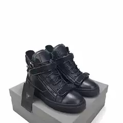 Gz High-Top Genuine Leather Lace-Up Couple's Sneakers, Color-Blocked Thick-Soled Height-Increasing Classic Trainers