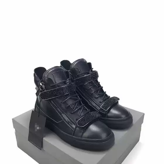 Gz High-Top Genuine Leather Lace-Up Couple's Sneakers, Color-Blocked Thick-Soled Height-Increasing Classic Trainers