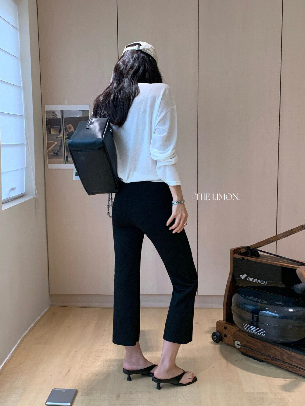 Quần legging yoga nữ cạp cao ống loe nhẹ dài 7 phân co giãn — màu đen, Màu cà phê, Xám khói chi tiết 15