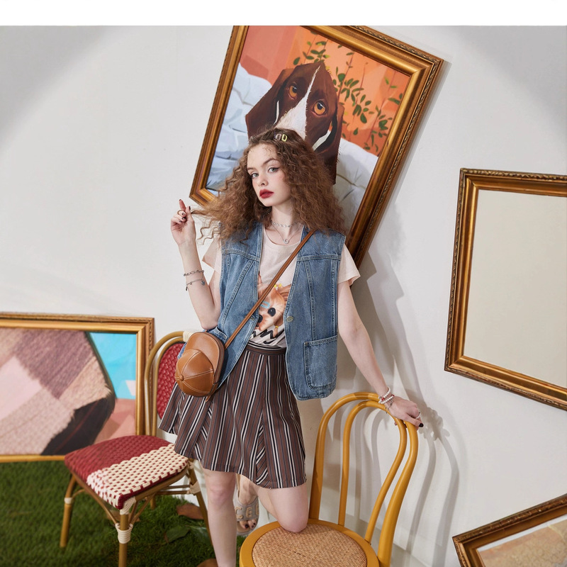 妖精的口袋v领牛仔马甲女2025春秋季新款外搭叠穿小背心外套无袖|undefined