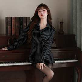 情趣内衣条纹衬衫女制服纯欲女秘书免脱套装性感诱惑激情睡衣qqny