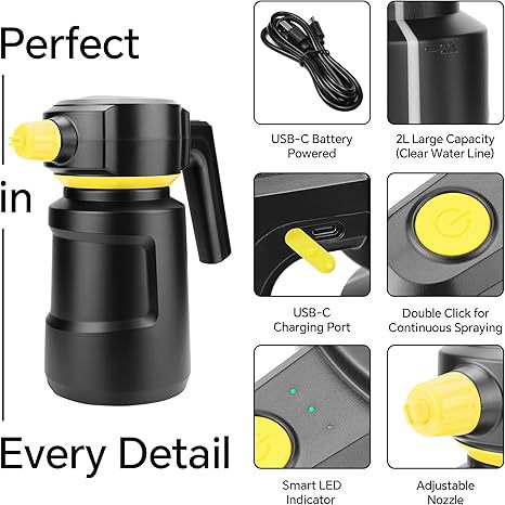 Car Wash Electric Foam Sprayer, Wireless Charging, One-Click Foaming, Household Handheld High-Pressure PA Sprayer, 2L, Hands-Free Foaming
