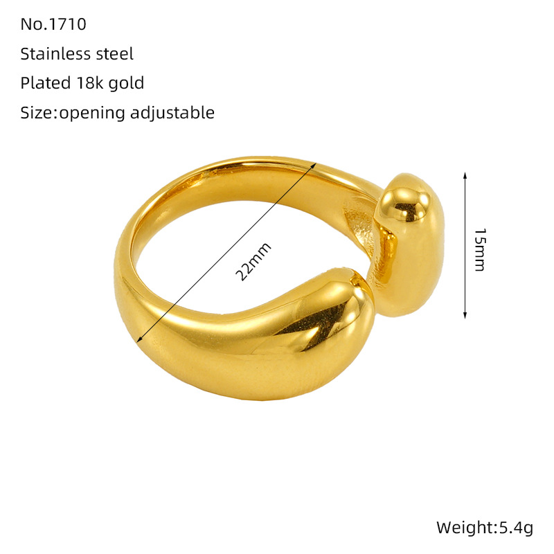 Anillo de acero inoxidable abierto de moda europea y americana transfronteriza para mujer, anillo de oro chapado de 18k de lujo ligero de nicho