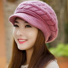 冬季防兔毛帽子女秋冬时尚保暖加绒加厚妈妈帽护耳针织鸭舌贝雷帽