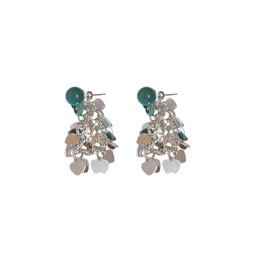 Pendientes de borla de lentejuelas de amor plateado Pendientes de temperamento de viento frío Pendientes de todo fósforo de moda Sensación de alto nivel de nicho