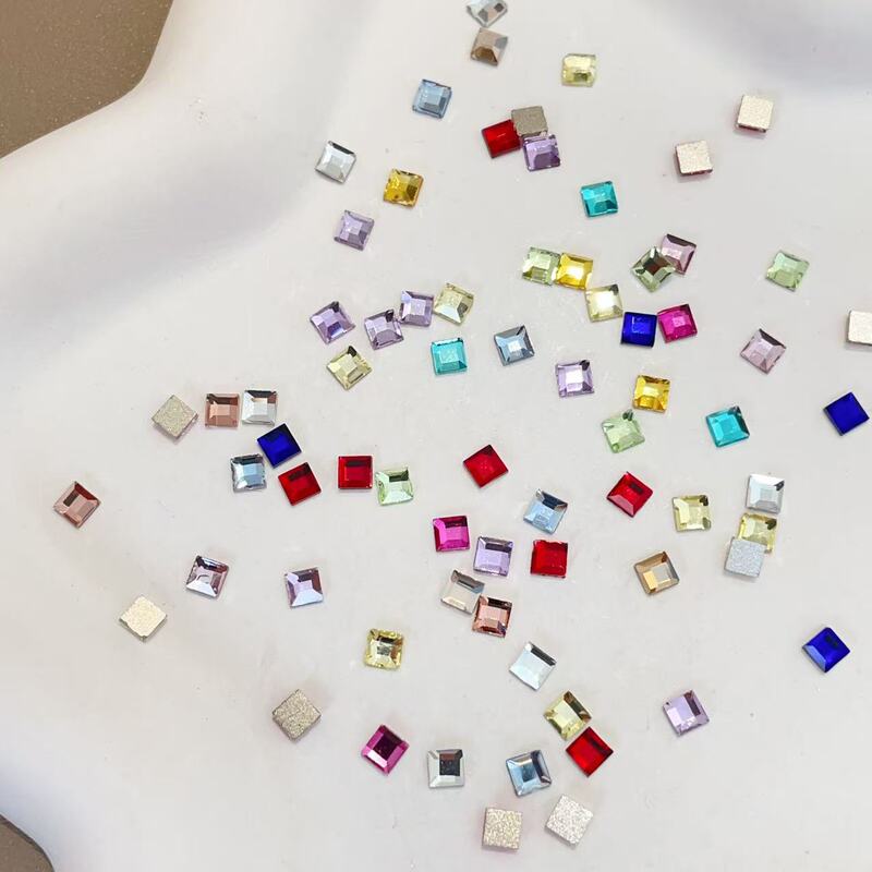 3mm 4mm Square Diamond Manicure White Glass Colorful Flats Bottom Special-Shaped Diamond Jewelry Nail Accessories Diamond
