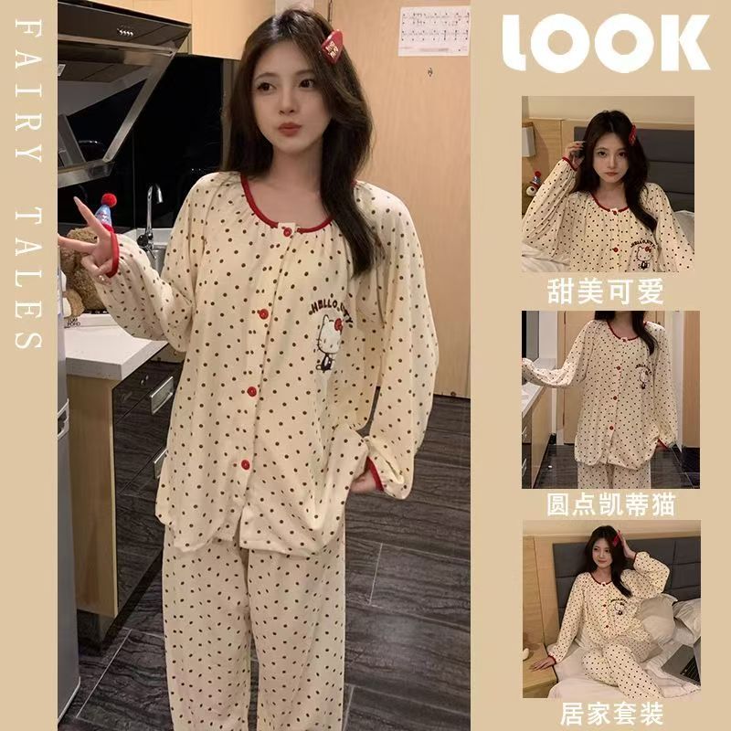 波点Kitty猫睡衣女秋冬季保暖德绒长袖长裤两件套学生宿舍家居服|undefined