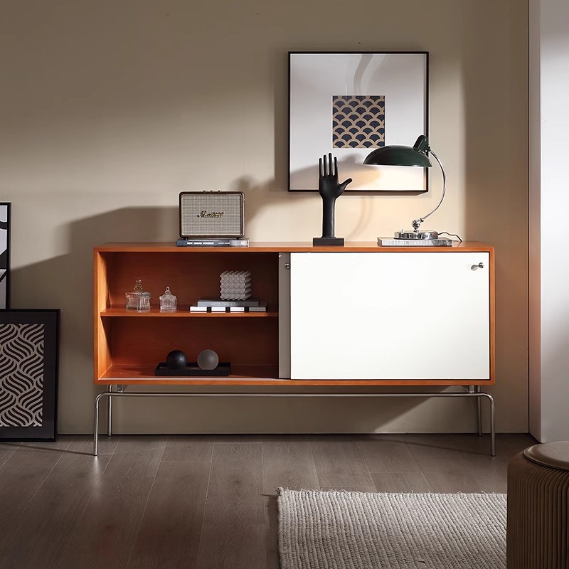 Bauhaus Medieval Sideboard Stainless Steel Solid Wood Storage Cabinet Living Room Retro Sideboard Wall-Mounted Integrated Cabinet