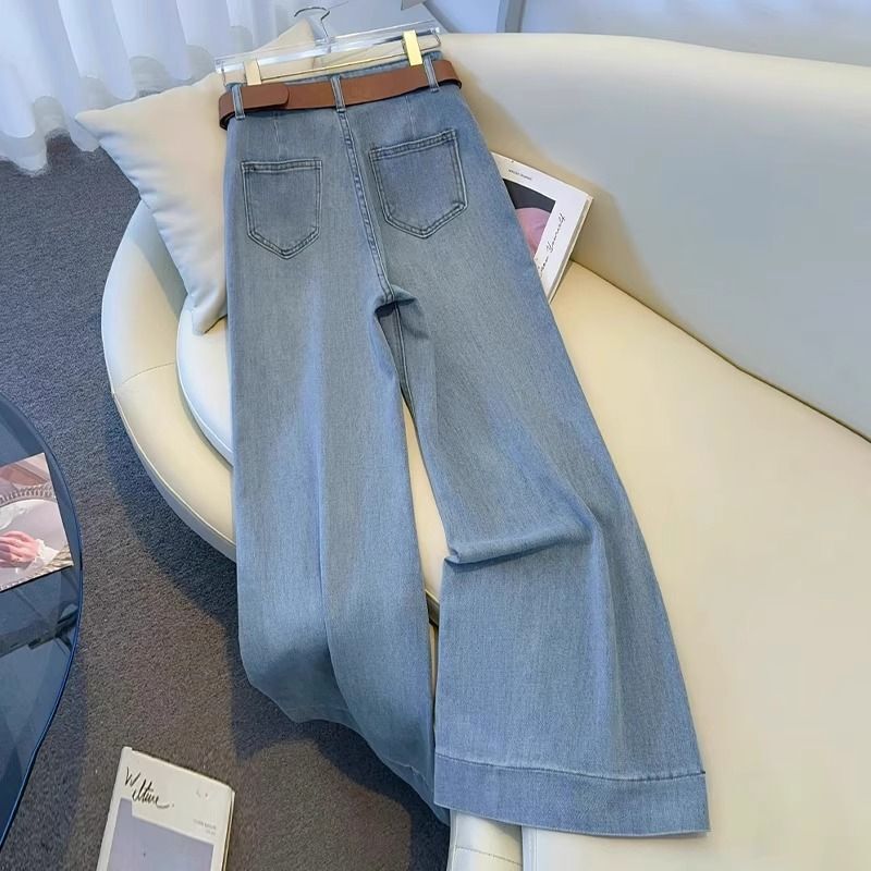 女性用の大きなワイドレッグジーンズのバージョンA、春と秋の新しいスタイル、ハイウエスト、ライトカラーパンツ、フロアレングスパンツ|undefined