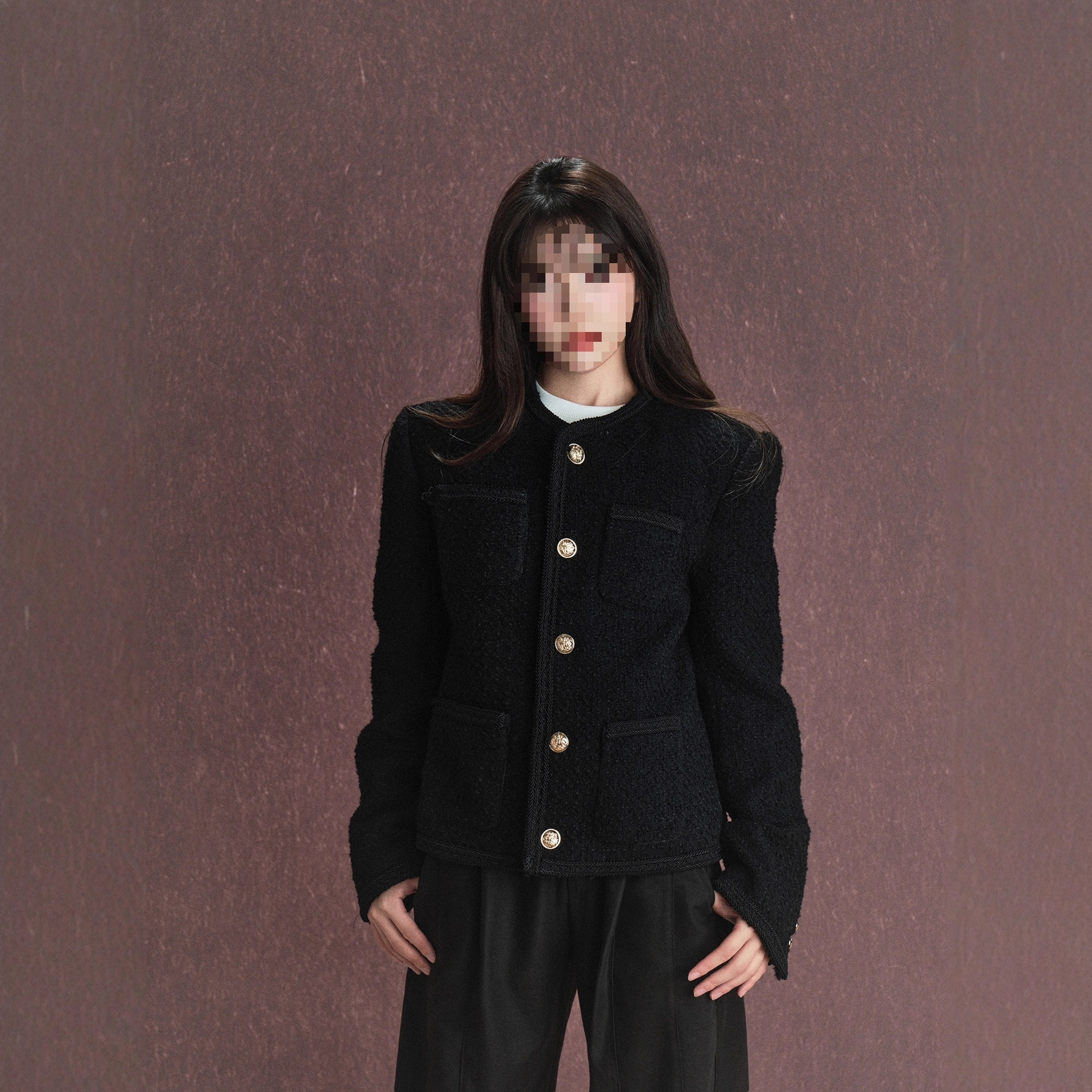 /Metal Buckle Xiaoxiang/Heavy-Duty High-End Wool Woven Tweed Quilted Jacket Top for Women