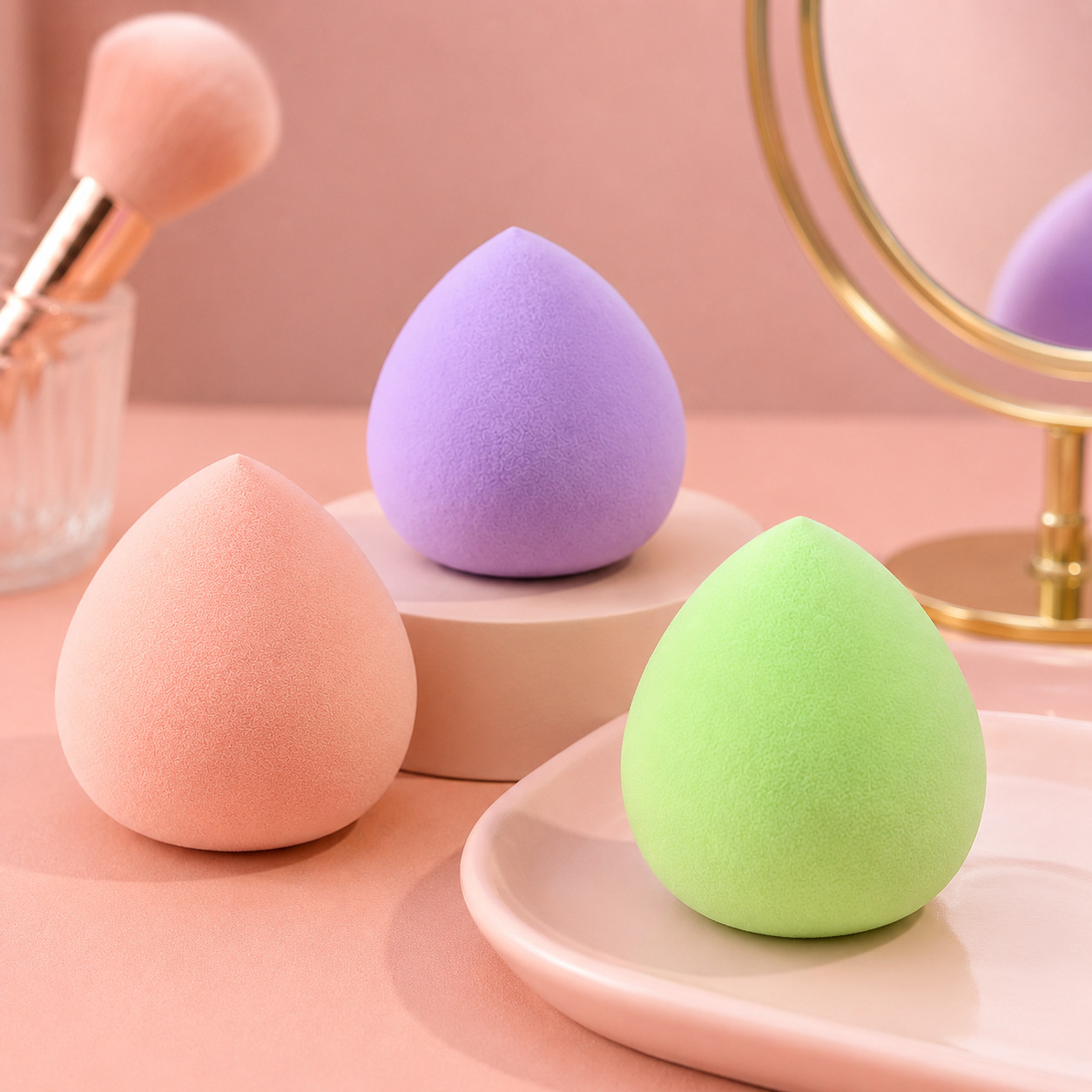 Esponja de Maquillaje Grande Color Durazno, Ultra Suave, No Absorbe Polvo, Se Expande al Mojarse, Doble Uso para Aplicación en Seco y Húmedo, Esponja de Maquillaje en Forma de Huevo al por Mayor