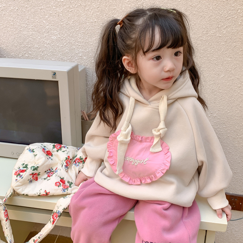 Pantaloni ispessiti maglione da ragazza con cappuccio in velluto 2022 edizione coreana per bambini invernali 2022_voghion.com
