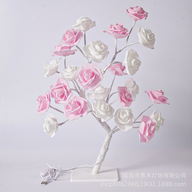 (2개) 공장 직접 공급 국경 폭발 장신구 조명 이동식 플라스틱 기본 USB 스위치 LED 시뮬레이션 장미 나무
