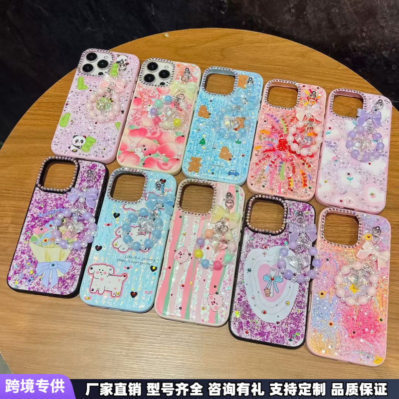 适用新款镜头钻X苹果15promax手机壳适用iphone16黑蝴蝶11/13闪粉