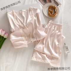 睡衣女真丝甜美小翻领长袖长裤套装春夏宽松桑蚕丝春秋家居服