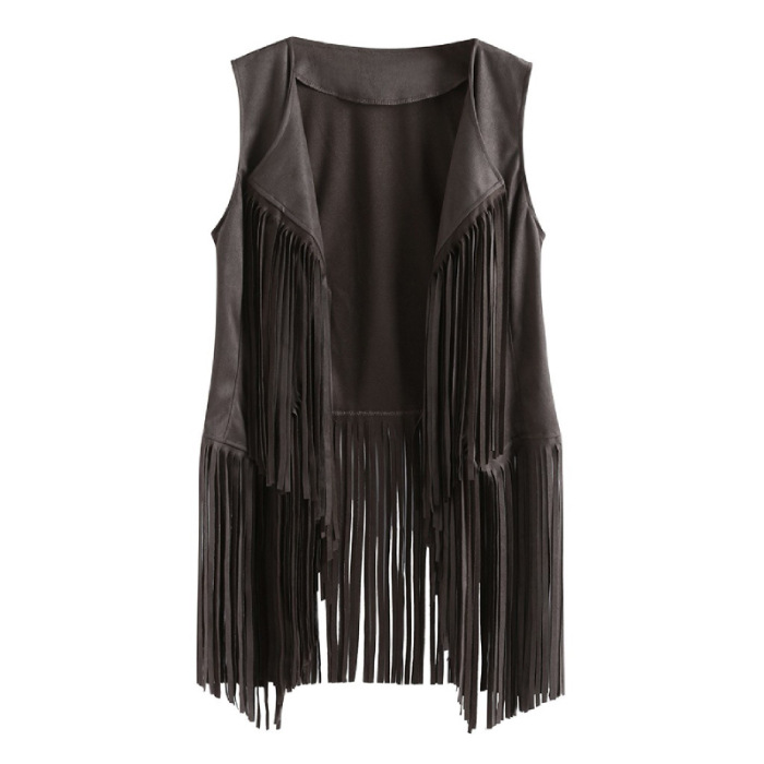 AliExpress Europeo y Americano popular borla abrigo de las mujeres de piel de venado de terciopelo sin hebilla de mediados de longitud chaleco abrigo image 12