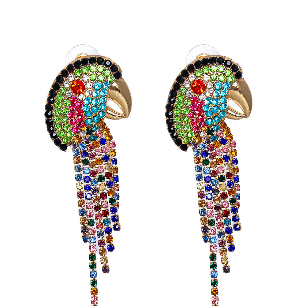 new vintage color diamond animal parrot tassel earrings wholesale nihaojewelrypicture3