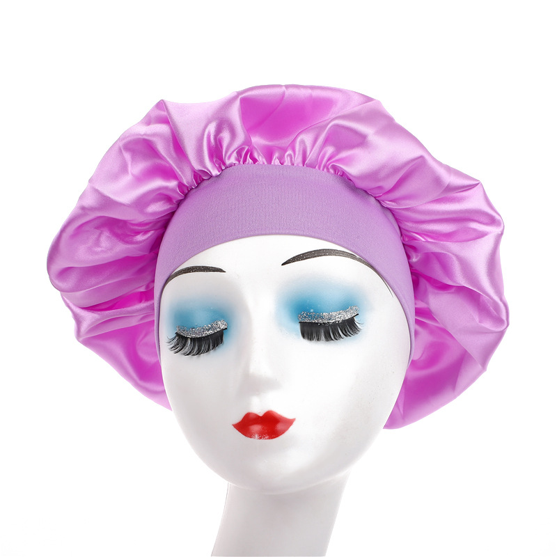 Amazon damas de borde ancho de alto elástico sombrero, sombrero de dormir, sombrero de baño, sombrero de quimioterapia, sombrero de seda, sombrero de cuidado del cabello transfronterizo