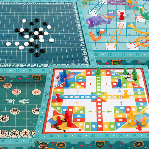 Flying Chess Children's Educational Gomoku and Nine Men's Morris Five-in-One Multi-functional Chessboard Elementary School Student Game Board Toy