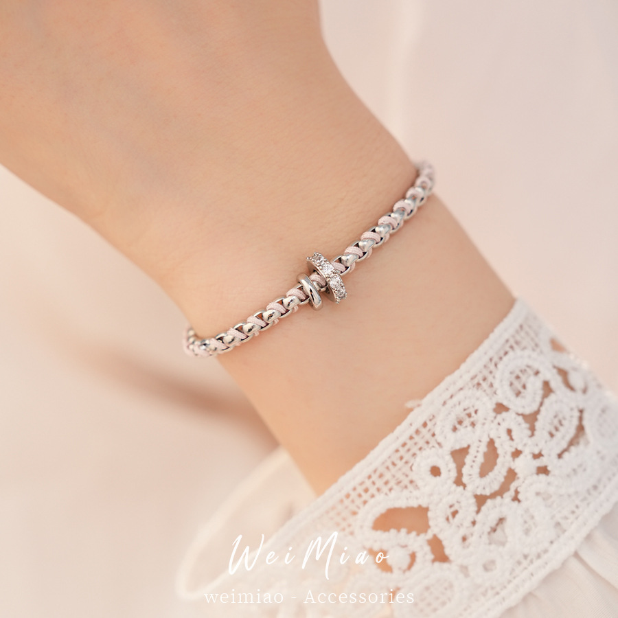 Cuerdas de color trenzadas zircon pulsera redonda geométrica ligera de lujo nicho pulsera personalidad temperamento simple joyas al por mayor