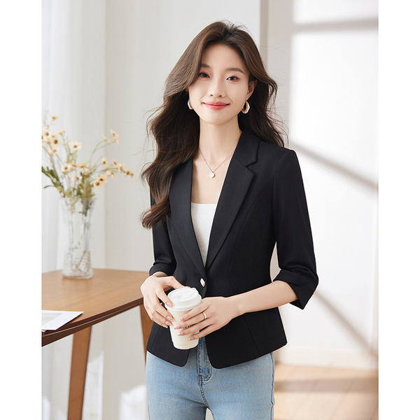 Off-White Blazer for Women 2025 New Summer Thin High-End Elegant Casual Three-Quarter Sleeve Suit Top