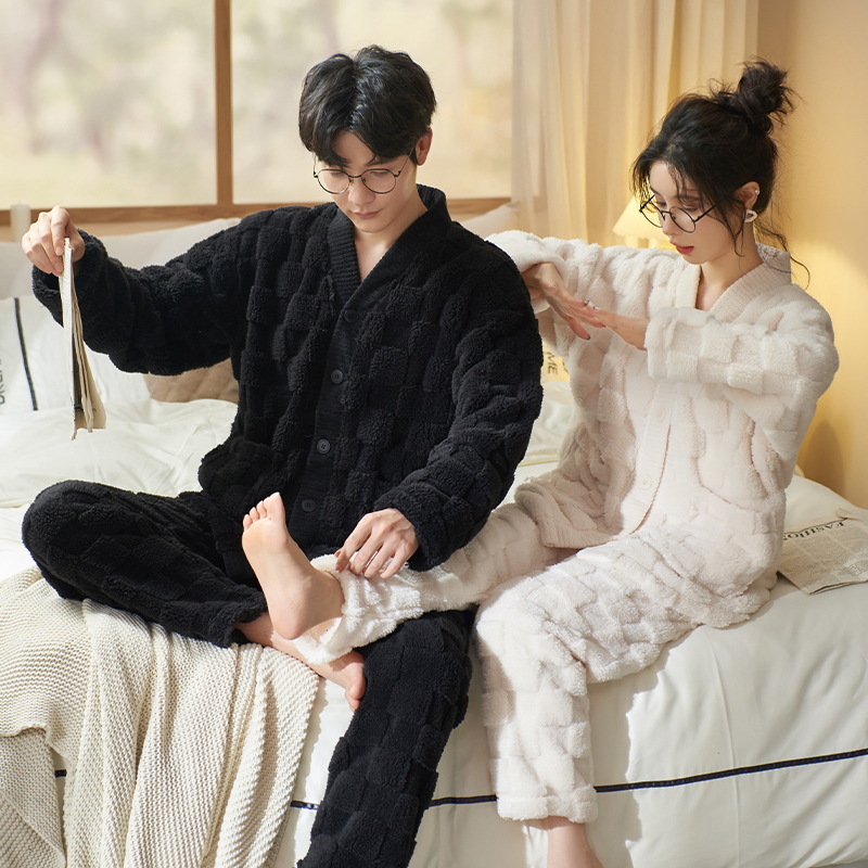 Pareja Pijamas Mujer Otoño e Invierno franela hombres engrosada forro polar lindo dulce ropa de abrigo homewear traje