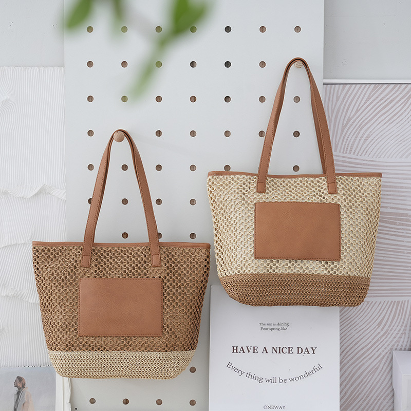 新款文艺编制包单肩通勤大容量托特包度假休闲海边包草编单肩包