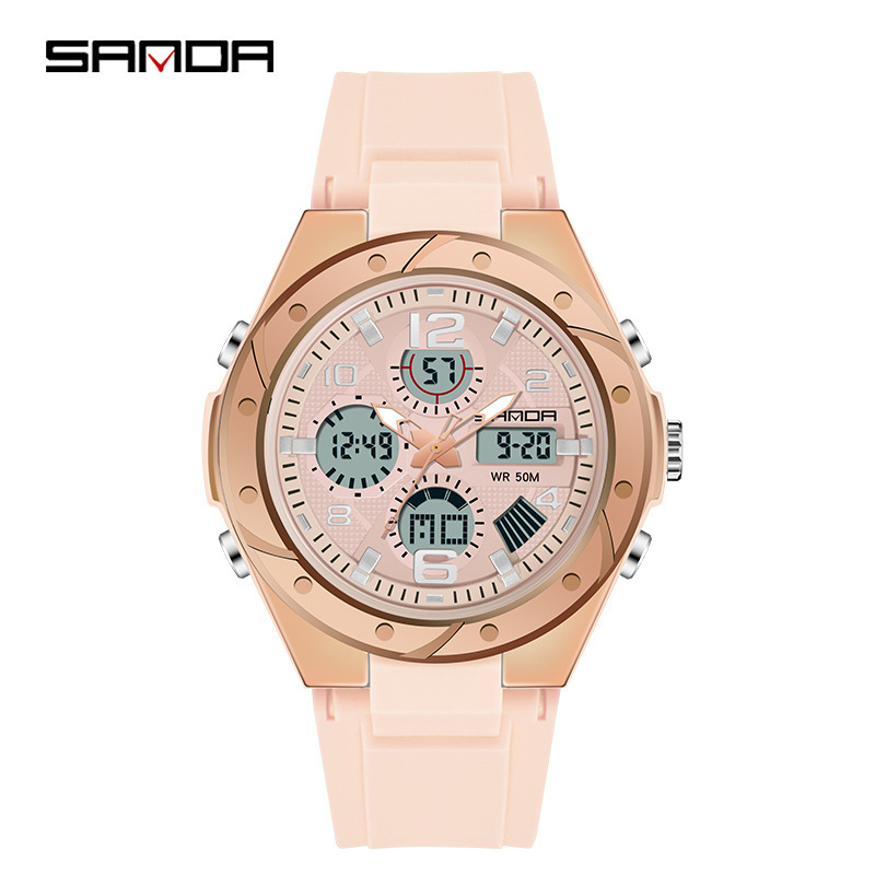 SANDA 6062 multi-funcional a prueba de agua electrónica deportes pareja mujer doble pantalla reloj e-commerce Venta caliente reloj