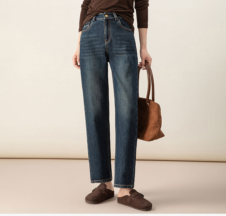 Quần jeans nữ ống côn cạp cao chất liệu Lyocell mềm mại màu xanh vintage — màu xanh chi tiết 3