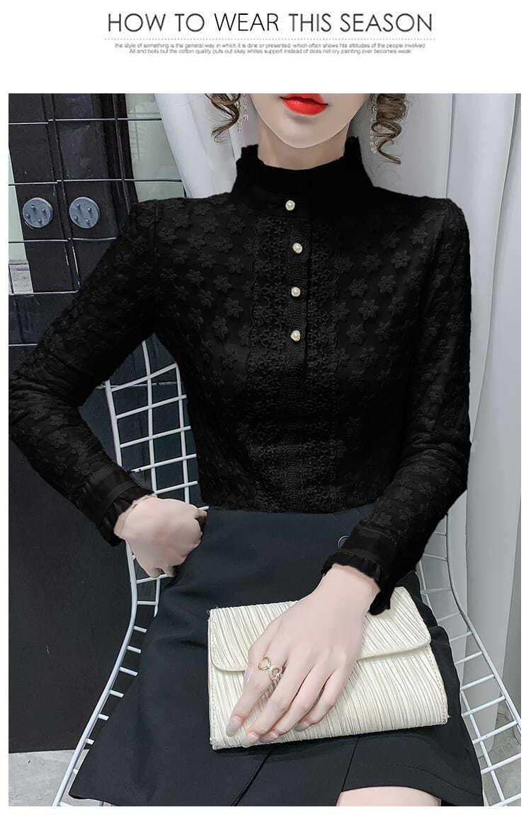 A high-end lace base layer shirt with added fleece and thickening for women in 2022, a stylish long-sleeved, warm and versatile top pic 22
